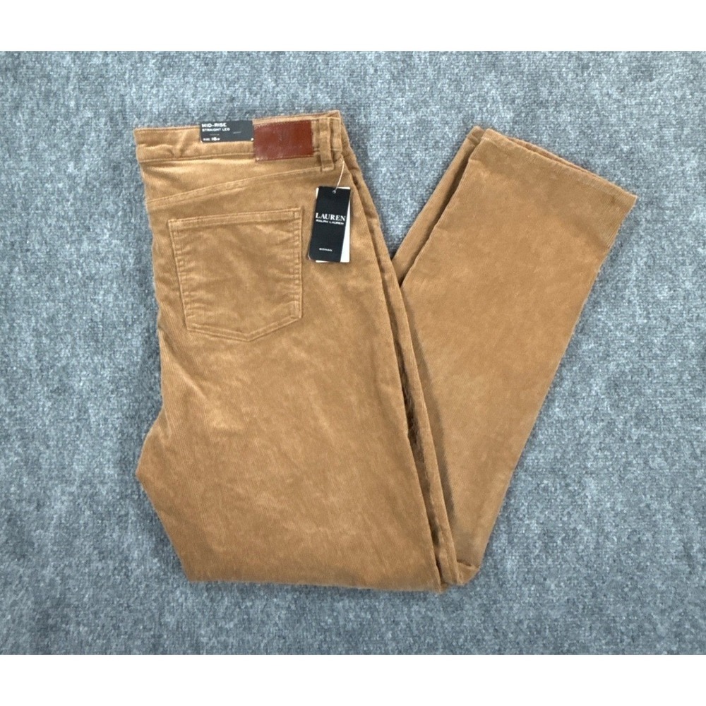 Lauren Ralph Lauren Women 16W Plus Camel Tan Corduroy Straight Leg Pants NWT